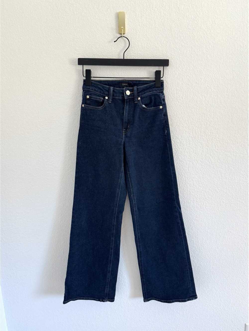 Quince Women Bella Stretch Relaxed Straight Jeans Dark Wash Blue Pants Sz 24